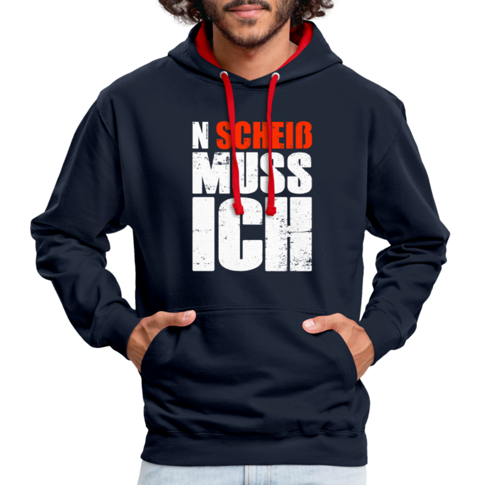 N'Scheiß Muss Ich Lustig Sarkastischer Kontrast-Hoodie - Navy/Rot