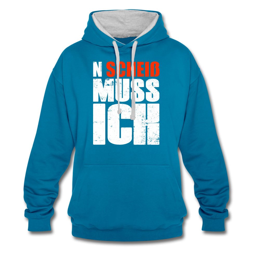 N'Scheiß Muss Ich Lustig Sarkastischer Kontrast-Hoodie - Pfauenblau/Grau meliert