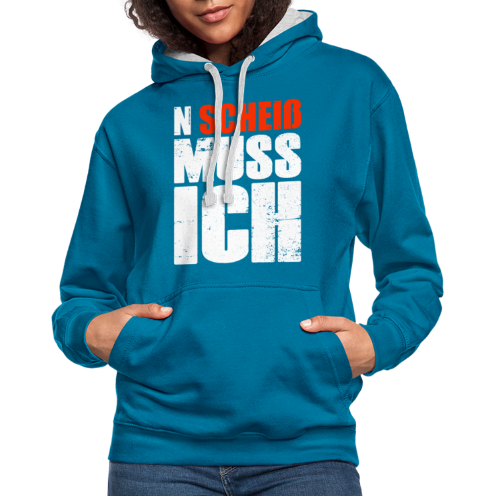 N'Scheiß Muss Ich Lustig Sarkastischer Kontrast-Hoodie - Pfauenblau/Grau meliert