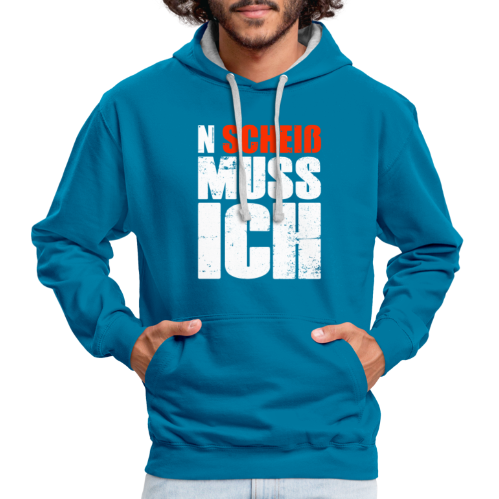 N'Scheiß Muss Ich Lustig Sarkastischer Kontrast-Hoodie - Pfauenblau/Grau meliert