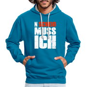 N'Scheiß Muss Ich Lustig Sarkastischer Kontrast-Hoodie - Pfauenblau/Grau meliert