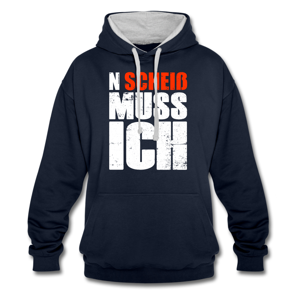 N'Scheiß Muss Ich Lustig Sarkastischer Kontrast-Hoodie - Navy/Grau meliert