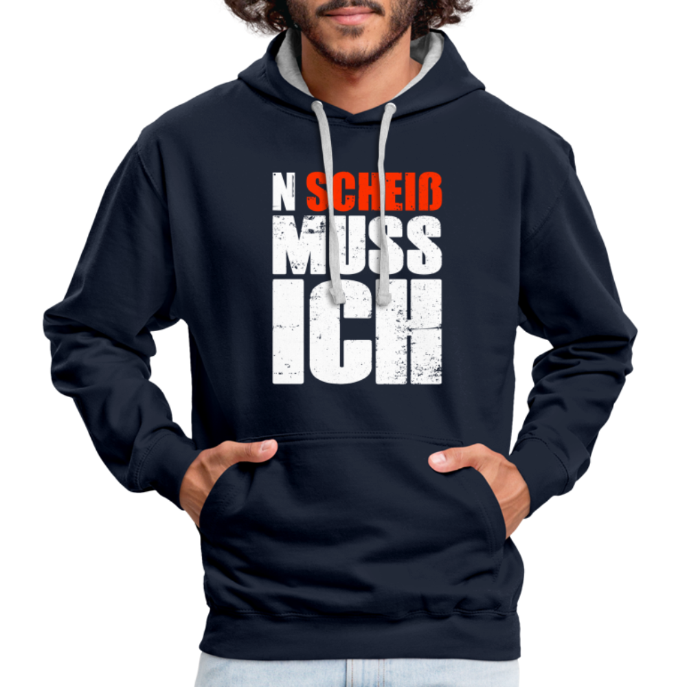 N'Scheiß Muss Ich Lustig Sarkastischer Kontrast-Hoodie - Navy/Grau meliert