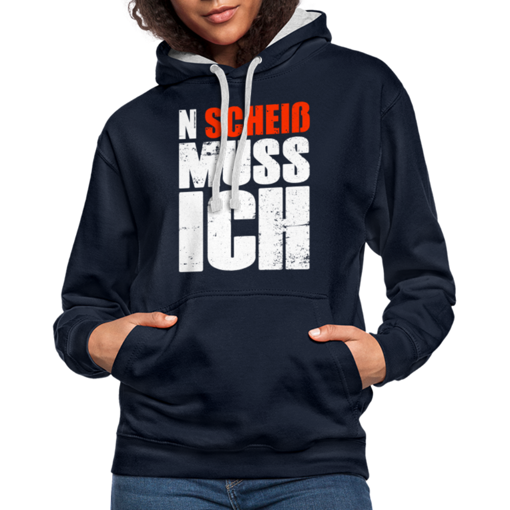 N'Scheiß Muss Ich Lustig Sarkastischer Kontrast-Hoodie - Navy/Grau meliert