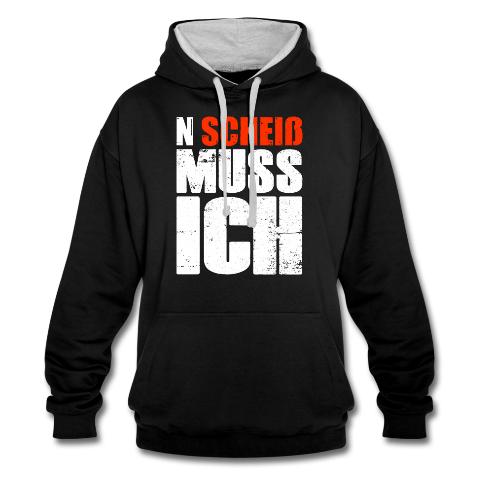 N'Scheiß Muss Ich Lustig Sarkastischer Kontrast-Hoodie - Schwarz/Grau meliert