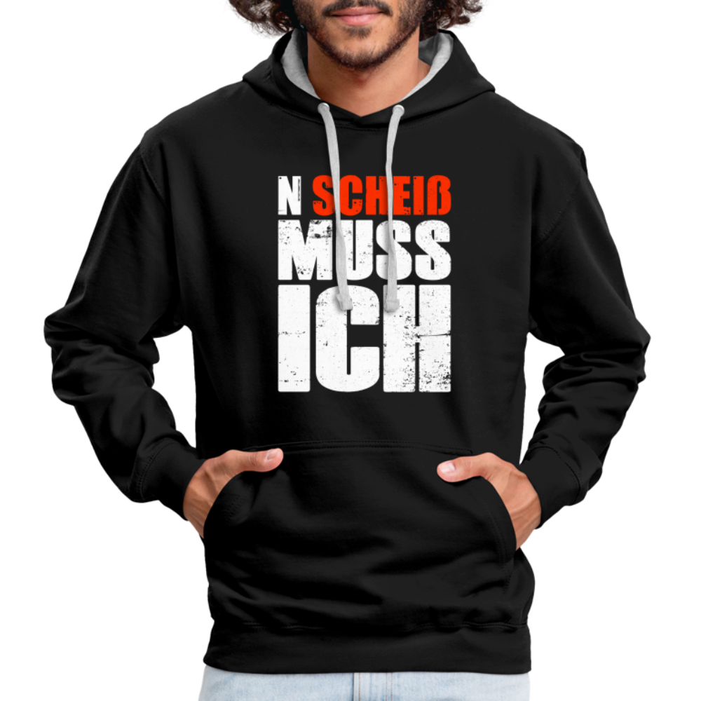 N'Scheiß Muss Ich Lustig Sarkastischer Kontrast-Hoodie - Schwarz/Grau meliert