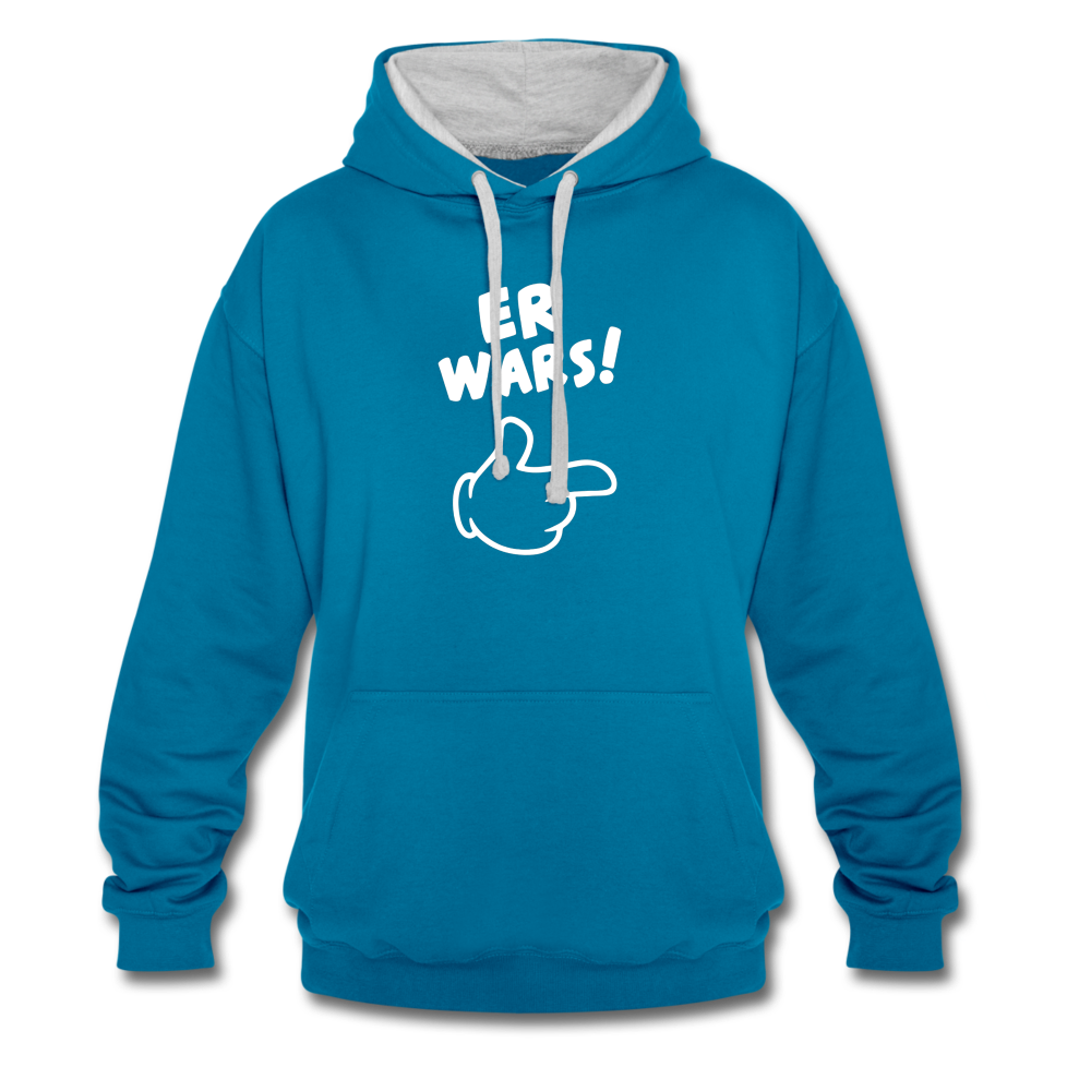 Lustig ER WARS Sarkastischer Kontrast-Hoodie - Pfauenblau/Grau meliert