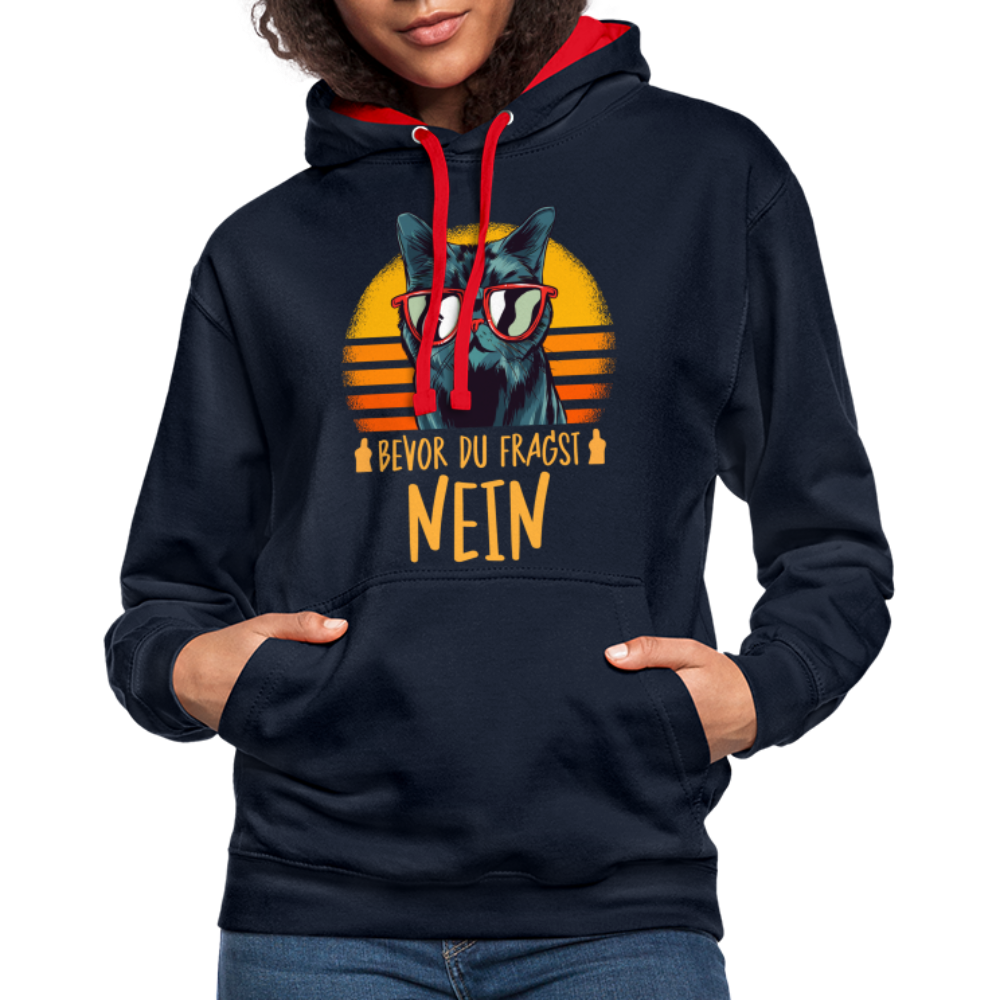 Lustige Katze Mittelfinger bevor du fragst NEIN Hoodie - Navy/Rot