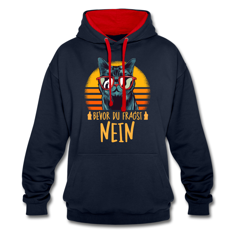 Lustige Katze Mittelfinger bevor du fragst NEIN Hoodie - Navy/Rot