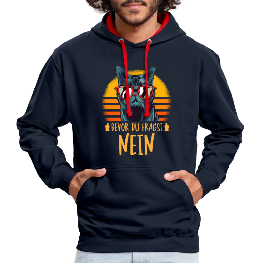 Lustige Katze Mittelfinger bevor du fragst NEIN Hoodie - Navy/Rot