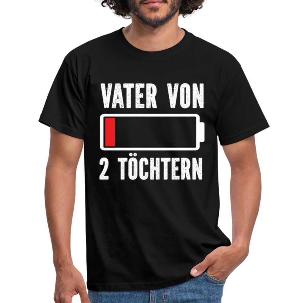 Vater von 2 Töchtern Batterie Leer Lustiges Papa T-Shirt - Schwarz