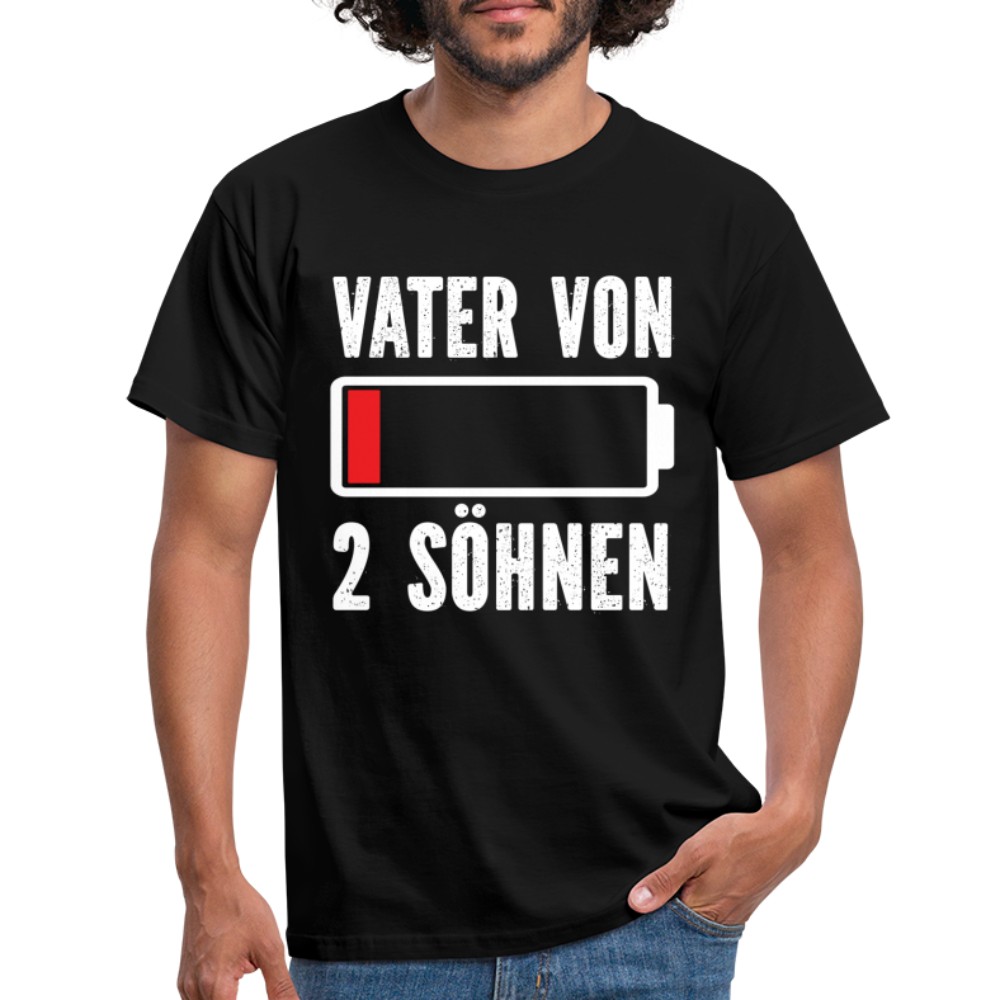 Vater von 2 Söhnen Batterie Leer Lustiges Papa T-Shirt - Schwarz