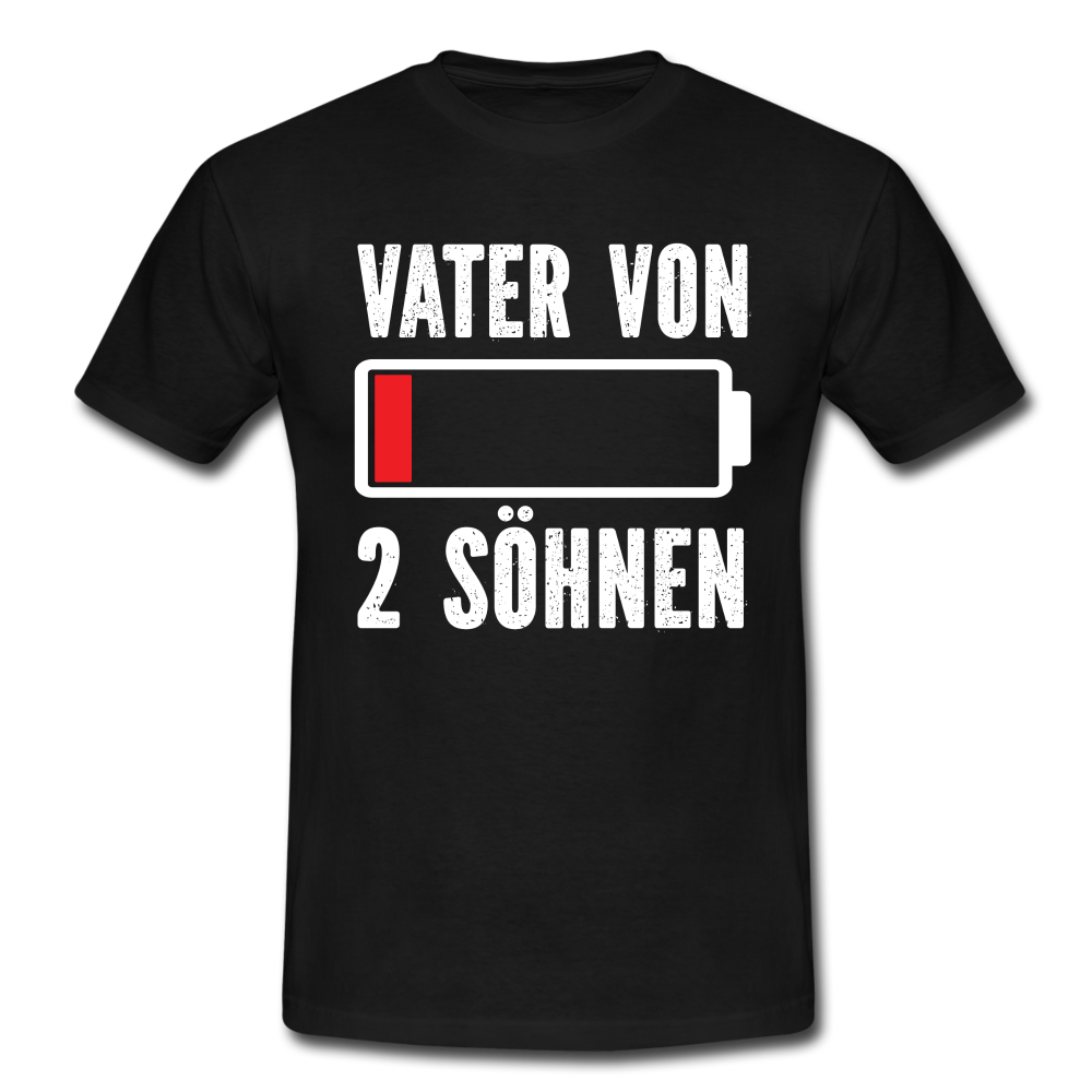 Vater von 2 Söhnen Batterie Leer Lustiges Papa T-Shirt - Schwarz