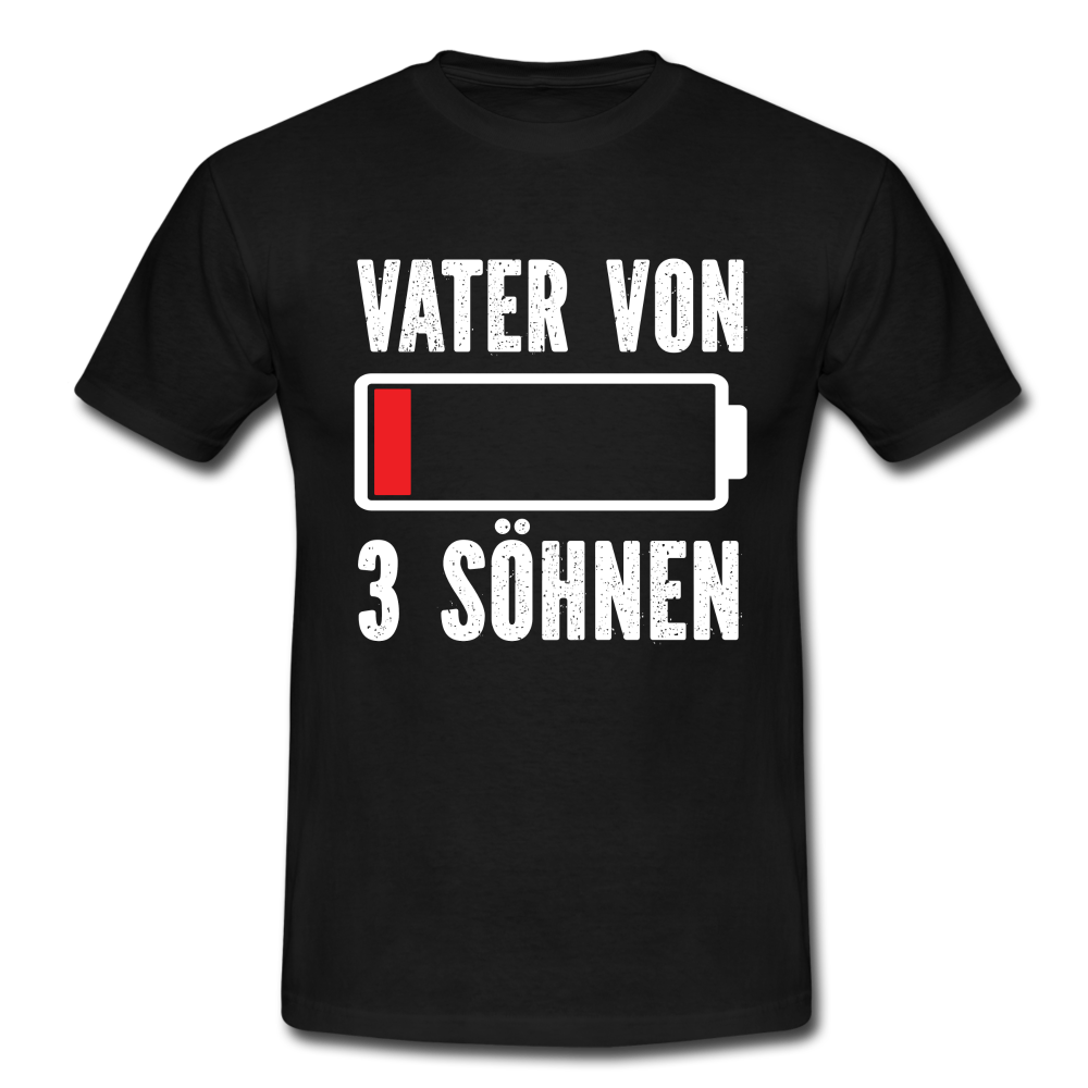 Vater von 3 Söhnen Batterie Leer Lustiges Papa T-Shirt - Schwarz