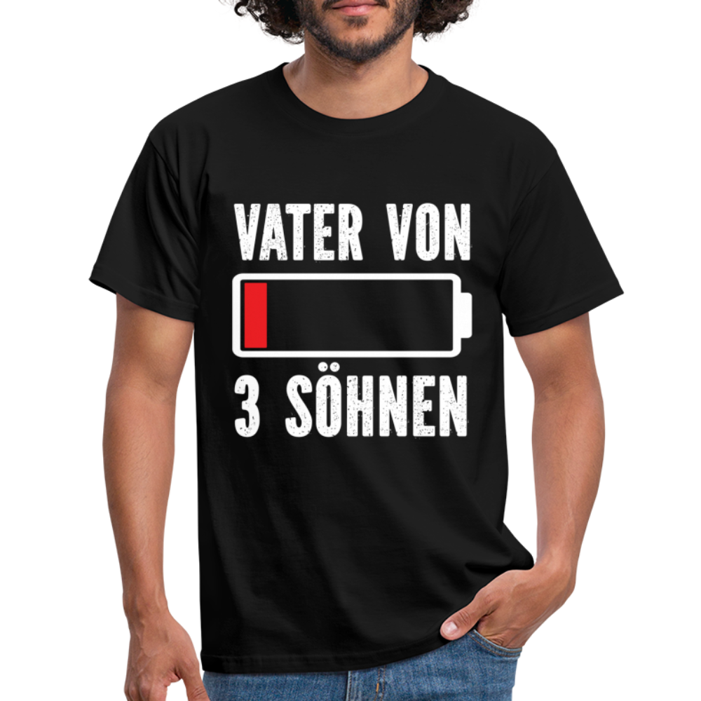 Vater von 3 Söhnen Batterie Leer Lustiges Papa T-Shirt - Schwarz