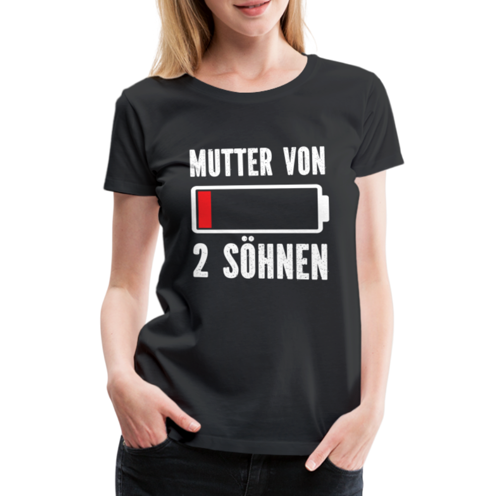 Mutter von 2 Söhnen Batterie Leer Lustiges Mama Premium T-Shirt - Schwarz