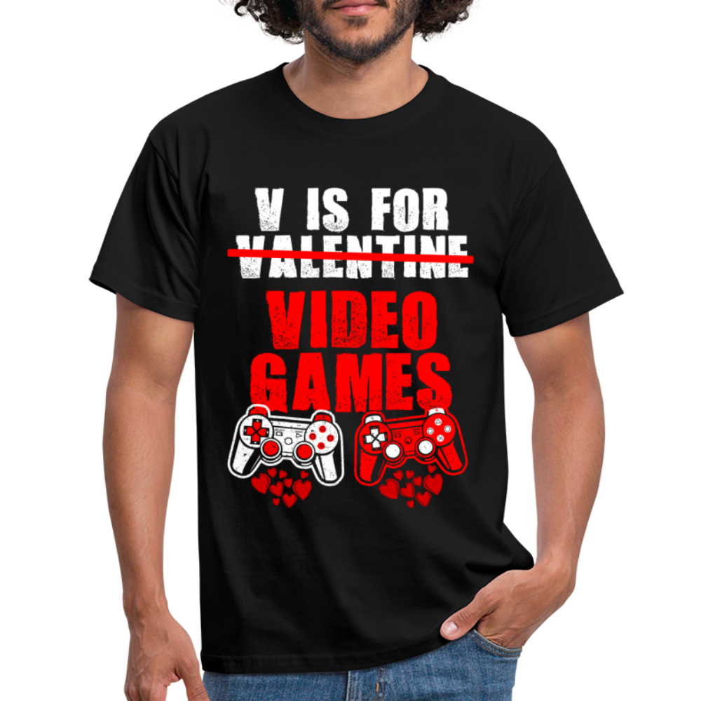 Gamer Valentinstag V Is For Videogames Gaming T-Shirt - Schwarz