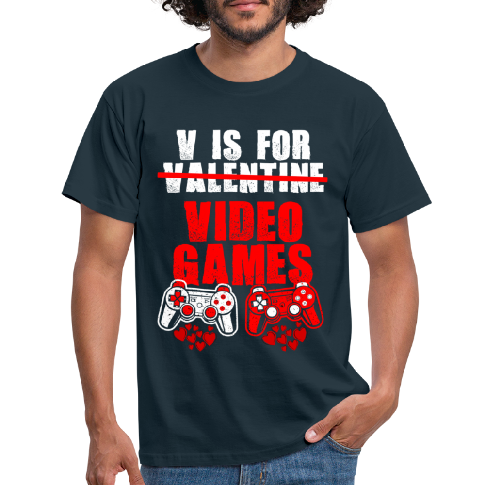 Gamer Valentinstag V Is For Videogames Gaming T-Shirt - Navy