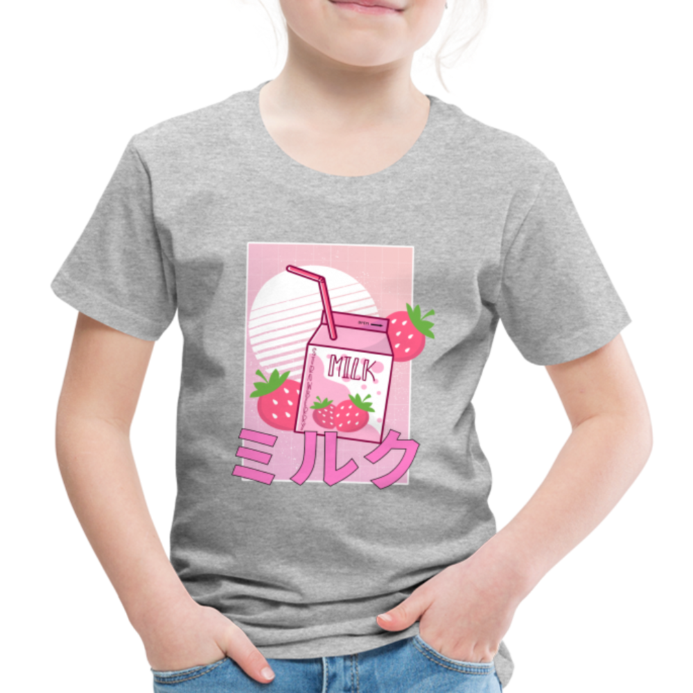 Japanisch Retro Erdbeermilch Strawberry Milk Kinder Premium T-Shirt - Grau meliert