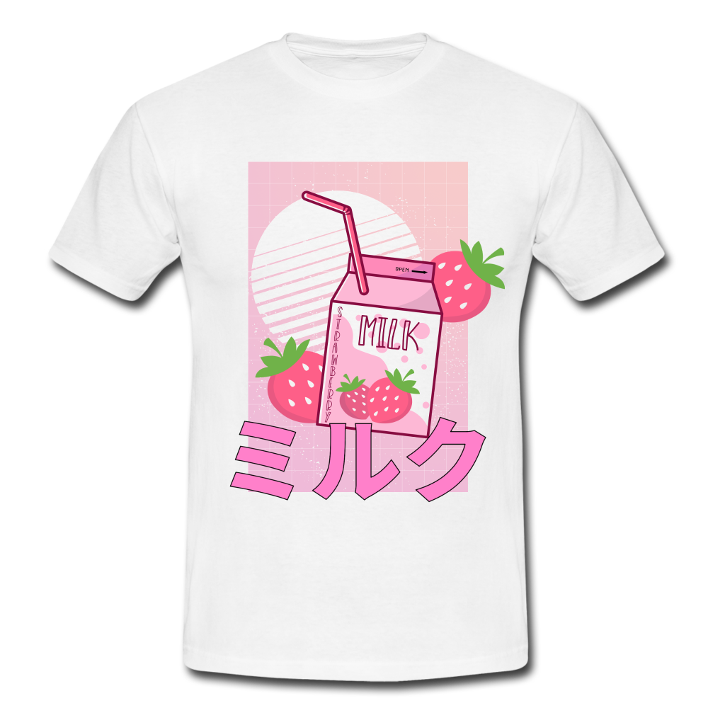 Japanisch Retro Erdbeermilch Strawberry Milk T-Shirt - Weiß