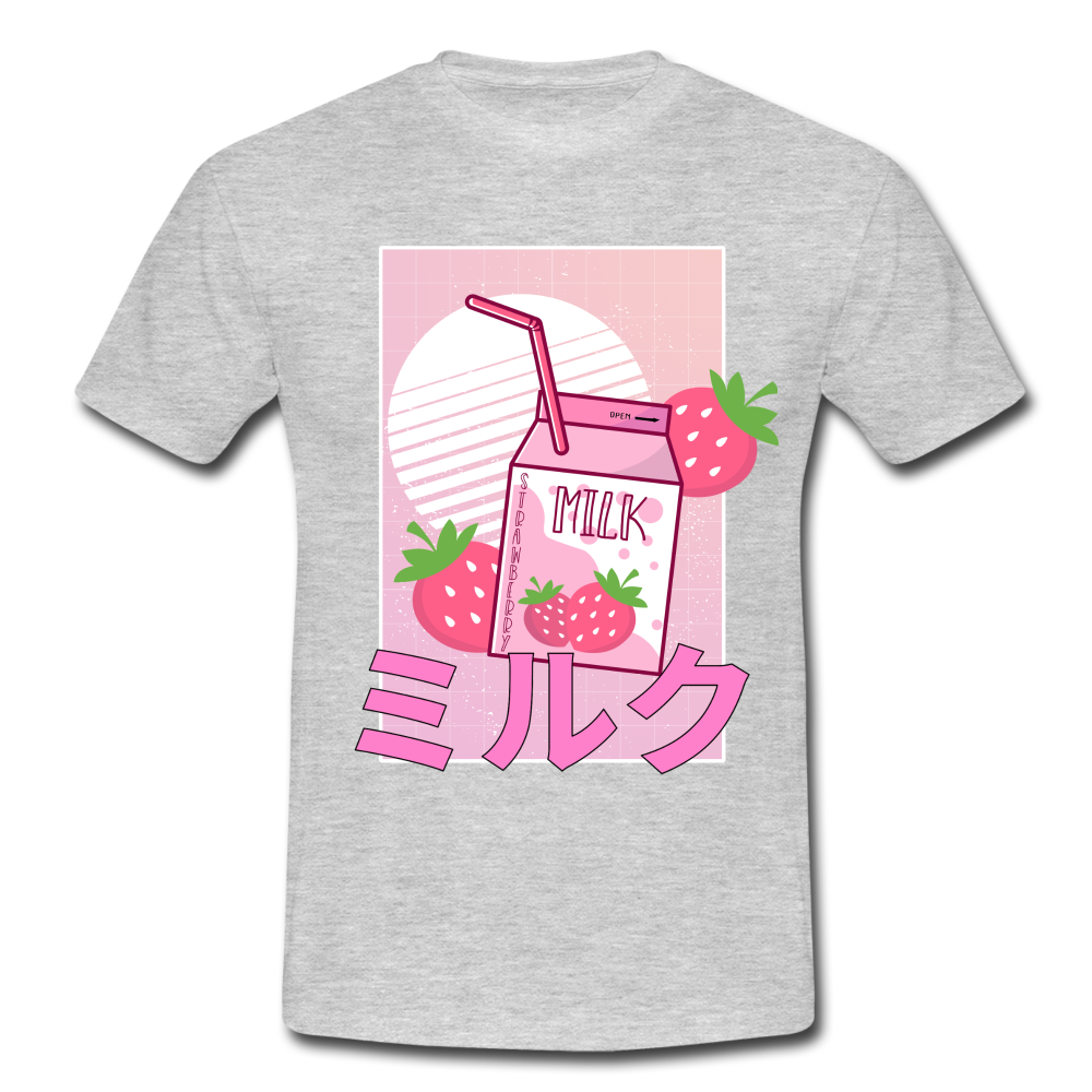 Japanisch Retro Erdbeermilch Strawberry Milk T-Shirt - Grau meliert