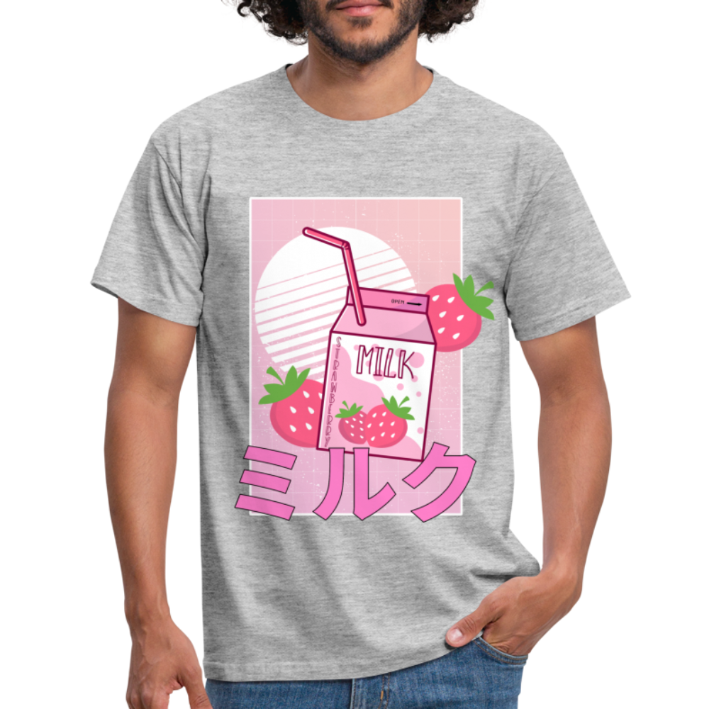 Japanisch Retro Erdbeermilch Strawberry Milk T-Shirt - Grau meliert