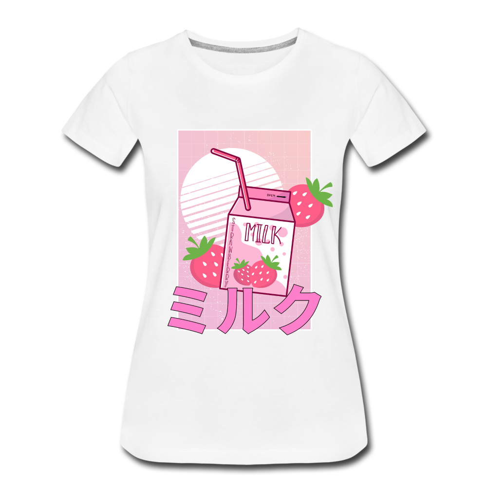 Japanisch Retro Erdbeermilch Strawberry Milk Frauen Premium T-Shirt - Weiß
