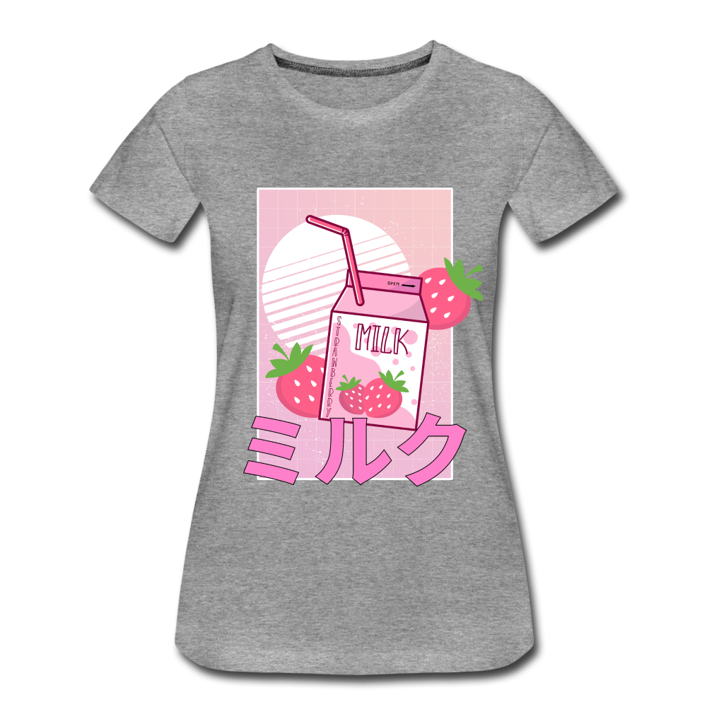 Japanisch Retro Erdbeermilch Strawberry Milk Frauen Premium T-Shirt - Grau meliert