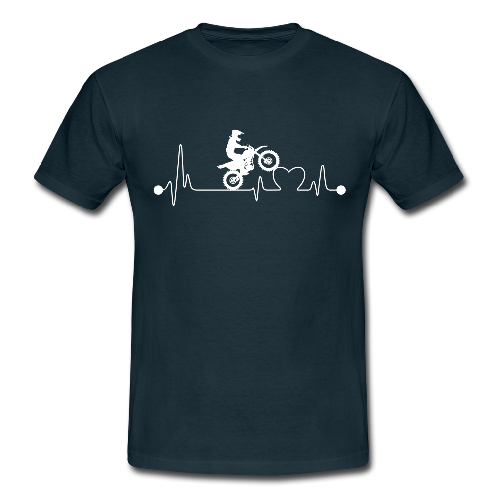 EKG Biker Motorradfahrer Herzschlag Heart Beat T-Shirt - Navy