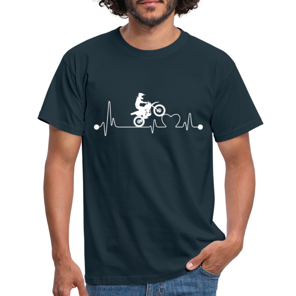 EKG Biker Motorradfahrer Herzschlag Heart Beat T-Shirt - Navy