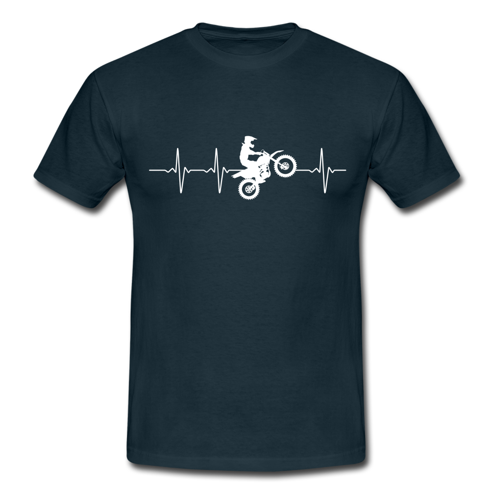 EKG Biker Motorradfahrer Herzschlag Heart Beat T-Shirt - Navy