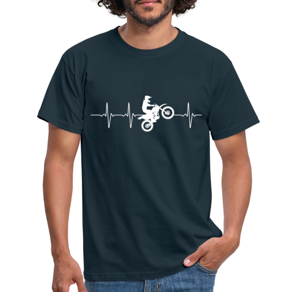 EKG Biker Motorradfahrer Herzschlag Heart Beat T-Shirt - Navy