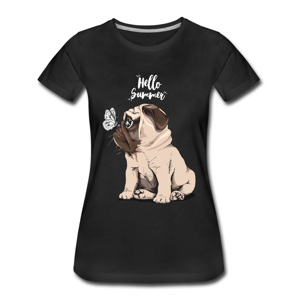 Hundefreunde Mops Schmetterling Hello Summer Frauen Premium T-Shirt - Schwarz