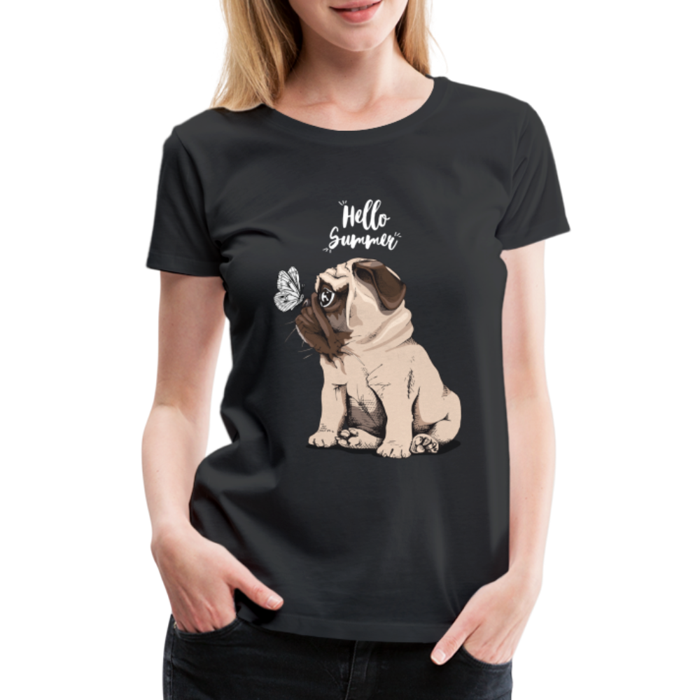 Hundefreunde Mops Schmetterling Hello Summer Frauen Premium T-Shirt - Schwarz