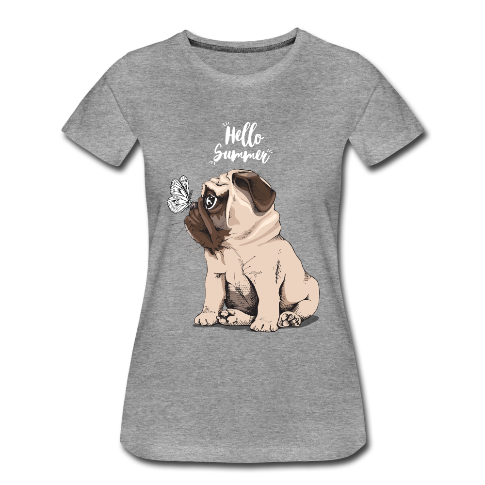 Hundefreunde Mops Schmetterling Hello Summer Frauen Premium T-Shirt - Grau meliert