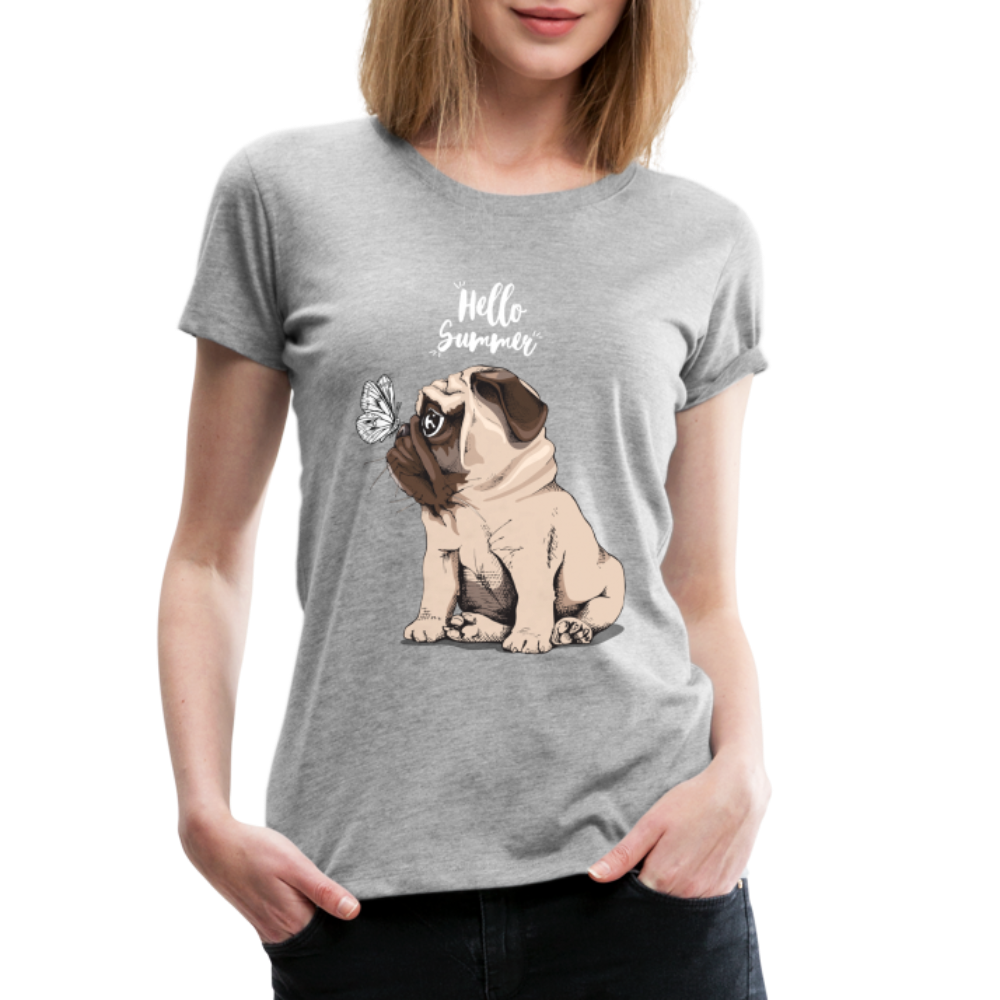 Hundefreunde Mops Schmetterling Hello Summer Frauen Premium T-Shirt - Grau meliert