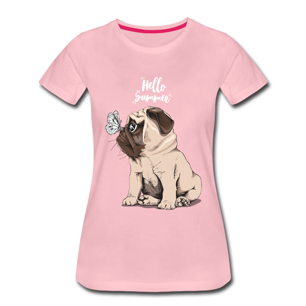 Hundefreunde Mops Schmetterling Hello Summer Frauen Premium T-Shirt - Hellrosa