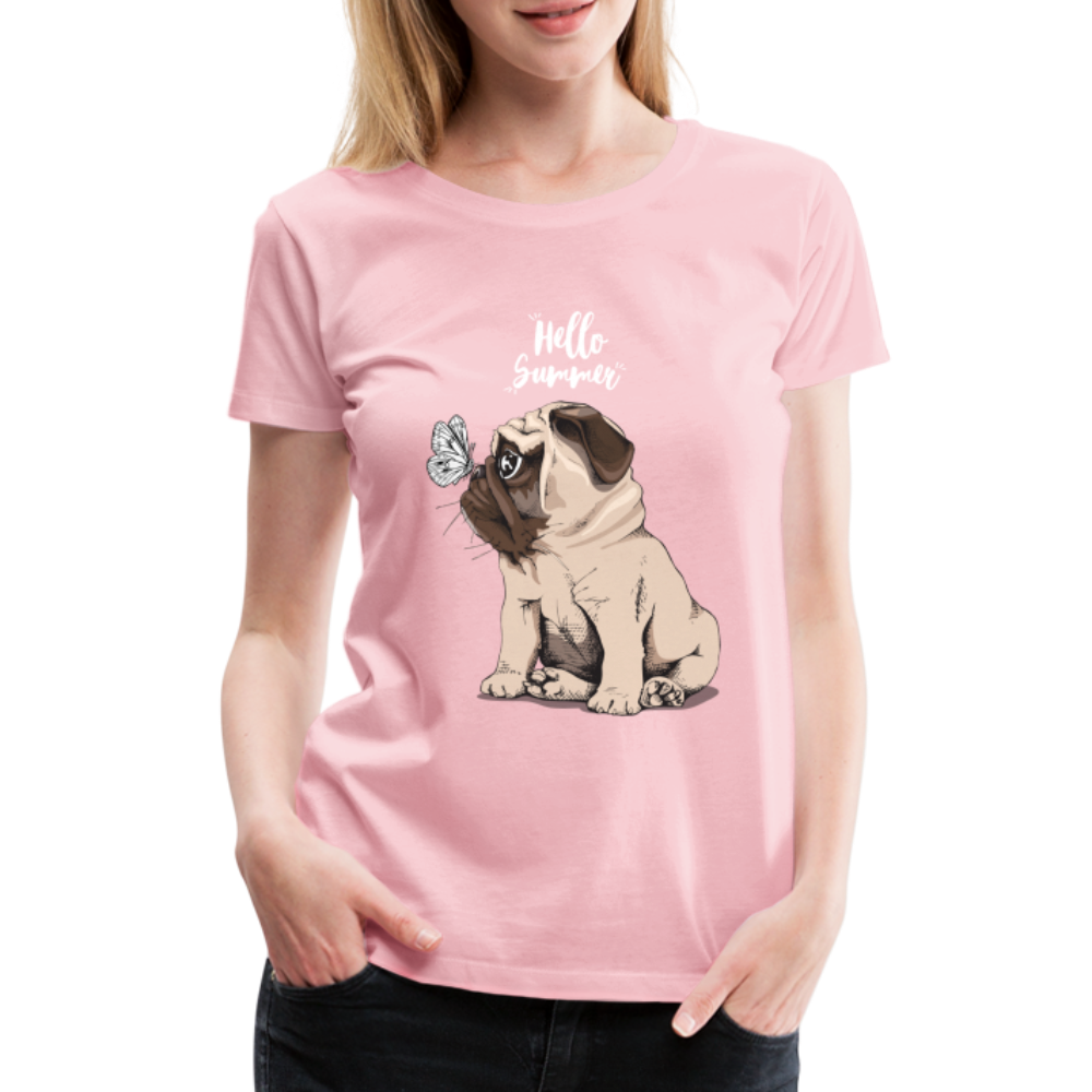 Hundefreunde Mops Schmetterling Hello Summer Frauen Premium T-Shirt - Hellrosa