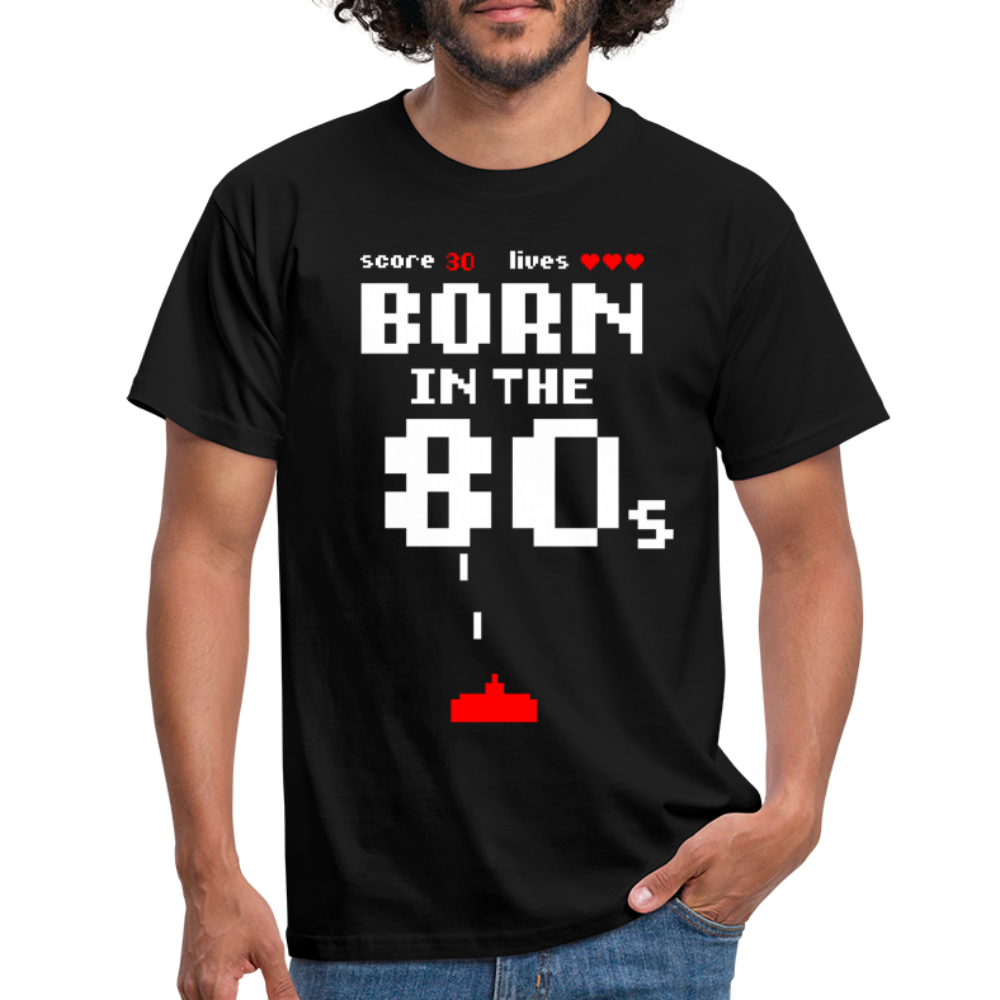 Retro Gaming Gamer Born in the 80's Pixel Video Spiel T-Shirt - Schwarz