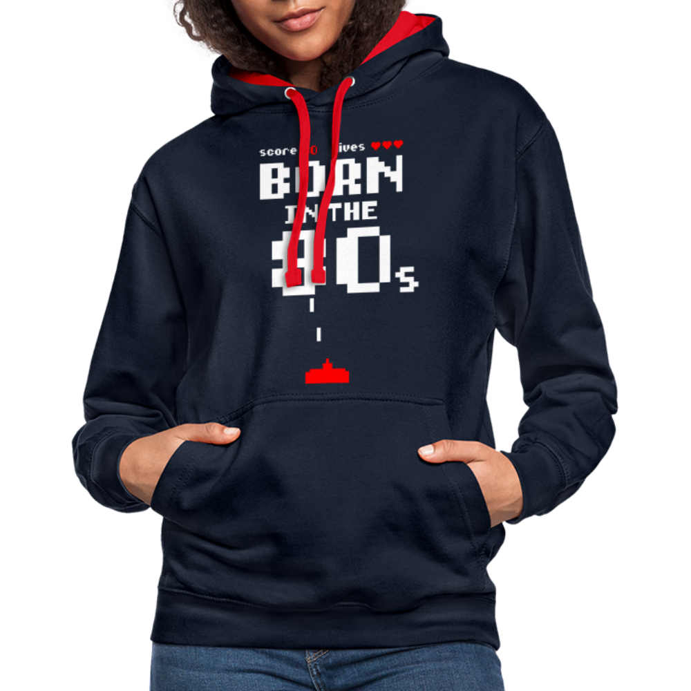 Retro Gaming Gamer Born in the 80's Pixel Video Spiel Hoodie - Navy/Rot