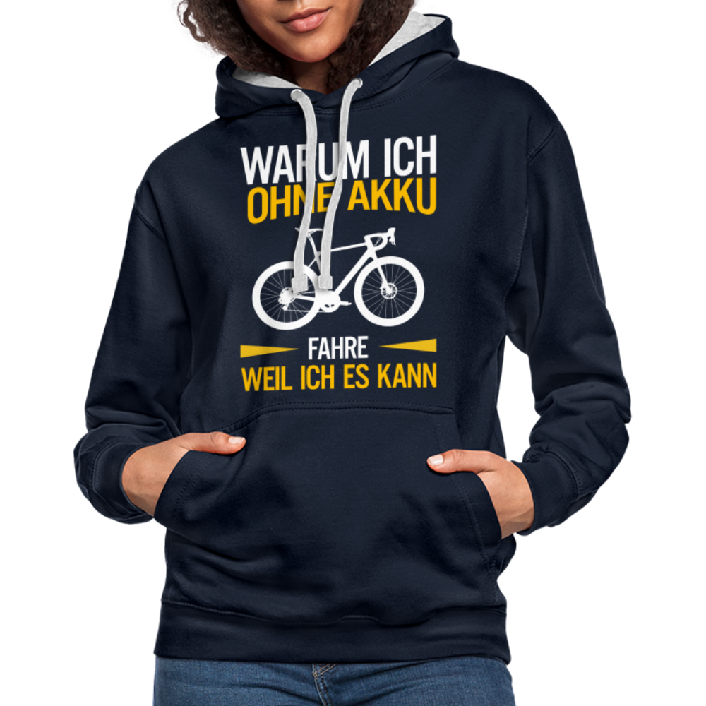 Fahrradfahren Warum ich ohne Akku fahre - Weil ich es kann Hoodie - Navy/Grau meliert