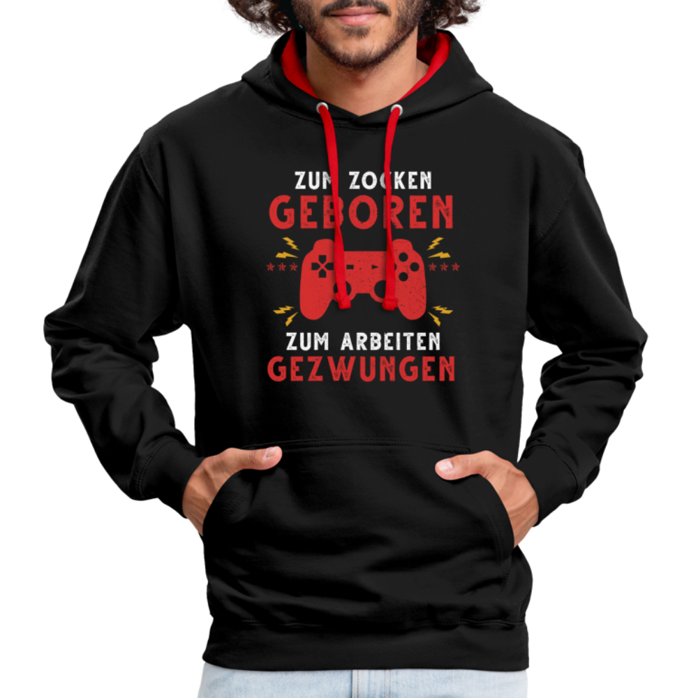 Gamer zum Zocken geboren zur Arbeit gezwungen Gaming Hoodie - Schwarz/Rot