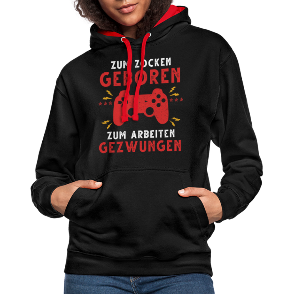 Gamer zum Zocken geboren zur Arbeit gezwungen Gaming Hoodie - Schwarz/Rot