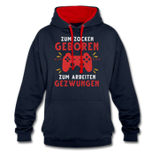 Gamer zum Zocken geboren zur Arbeit gezwungen Gaming Hoodie - Navy/Rot