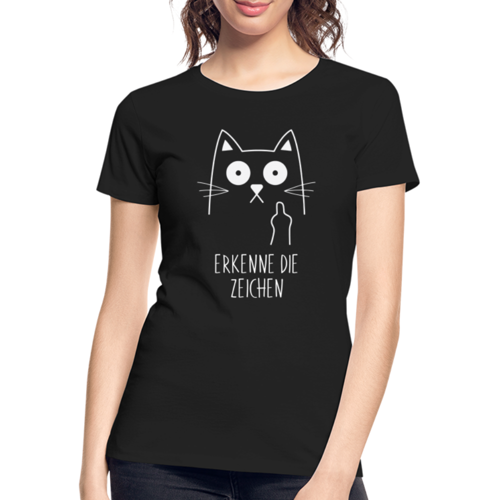 Katze Mittelfinger erkenne die Zeichen Frauen Premium Bio T-Shirt - Schwarz