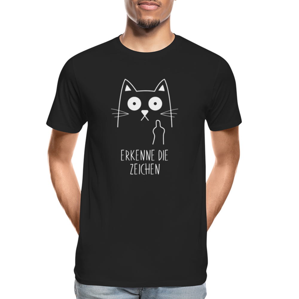 Katze Mittelfinger erkenne die Zeichen Männer Premium Bio T-Shirt - Schwarz