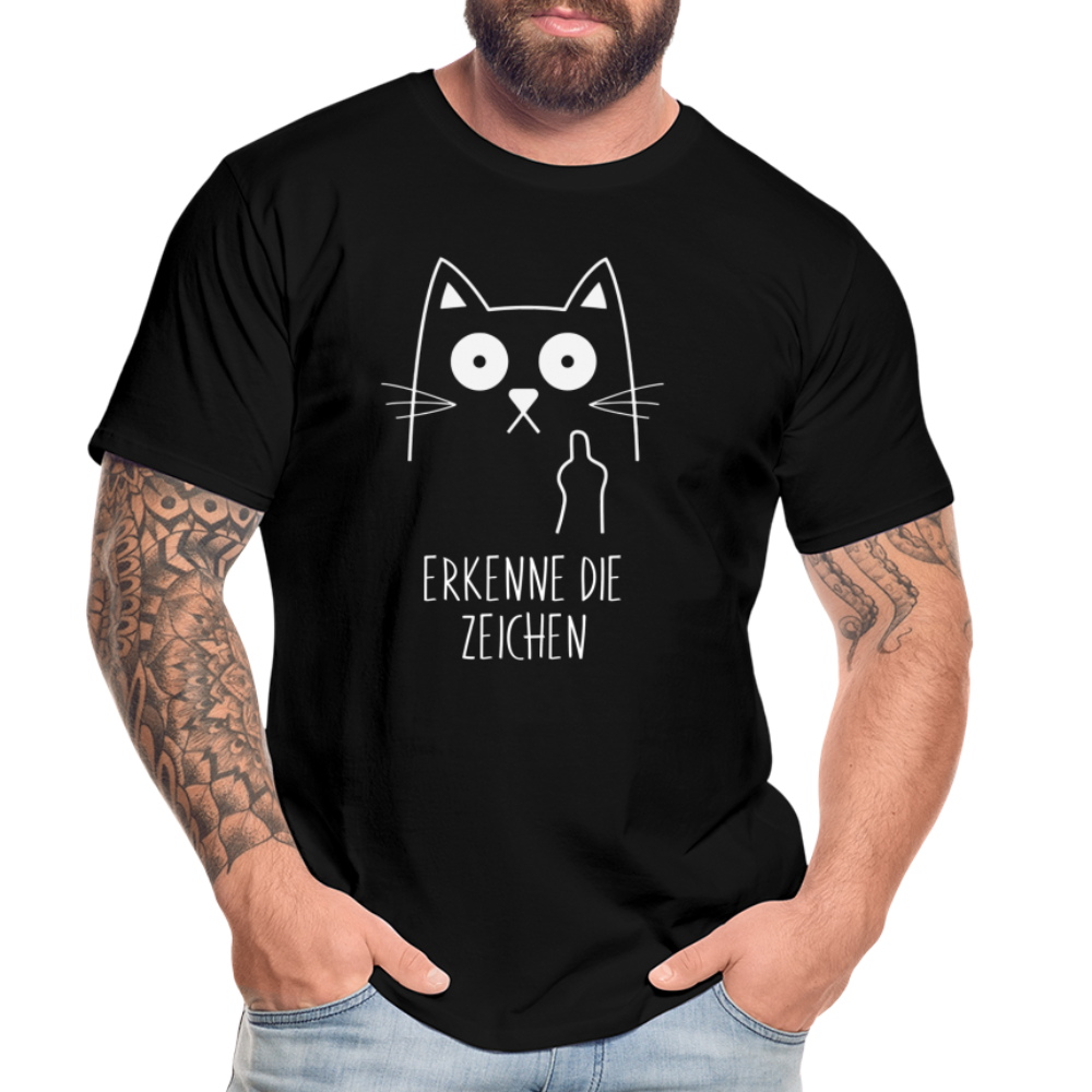 Katze Mittelfinger erkenne die Zeichen Männer Premium Bio T-Shirt - Schwarz