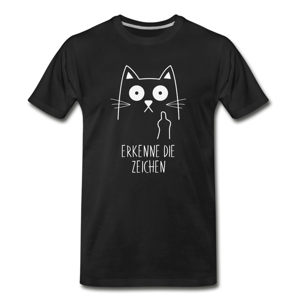 Katze Mittelfinger erkenne die Zeichen Männer Premium Bio T-Shirt - Schwarz