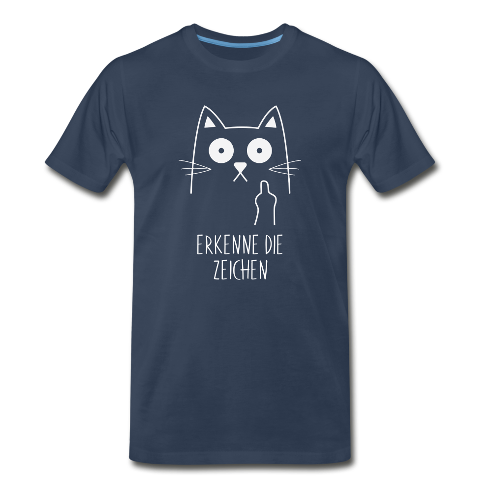 Katze Mittelfinger erkenne die Zeichen Männer Premium Bio T-Shirt - Navy