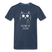 Katze Mittelfinger erkenne die Zeichen Männer Premium Bio T-Shirt - Navy